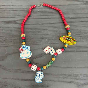 Women's Red Yellow Casino Theme Beaded Necklace